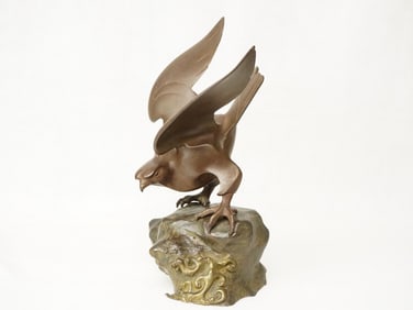 A Japanese Bronze Eagle On A  Base,Meiji Period