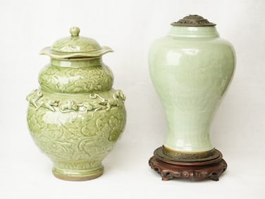 Lot of  Two Chinese Celadon Vases,Yuan-Ming Dynasty