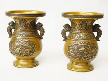 Rare Pair of   Masaharu Nagoshi (1830-1911) Japanese Bronze Vases,Meiji Period