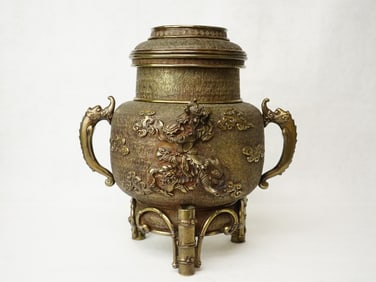Japanese Bronze Censer with  Artist Signed ,Meiji Period