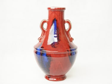 A Two-Handled Flambe Glazed Porcelain Vase