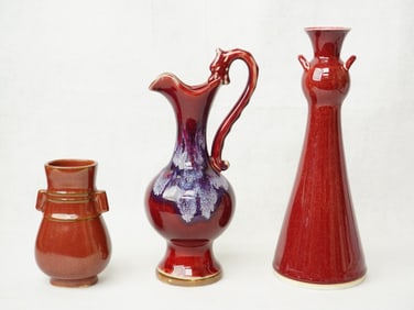 Lot of  Three Japanese Monochrome Porcelain Vases