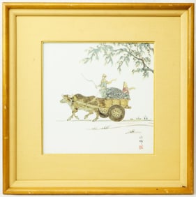 A Framed Japanese Porcelain Plaque ,early 20th Century