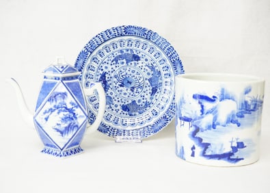 Lot of  Three Asian Blue and White Porcelain Wares