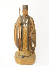 A Large  Japanese Wood Figure of  A Priest, Meiji Period