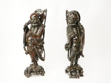 Pair of  Chinese Carved Hardwood Figures of  Immortals,19th Century