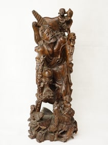 Large Chinese Wood Carving of  Immortal,19th Century