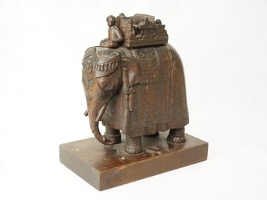 Indian Carved Wood Elephant Sculpture,19th Century