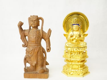 Lot of  Two Japanese Carved Wood Figures of  Immortals