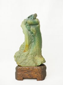 Chinese Malachite Vase with  Wood Base