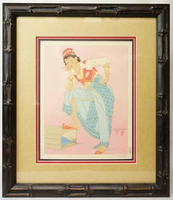 Paul Jacoulet (French, 1896-1960), 'L'attente. Celebes Menado', Woodblock Print