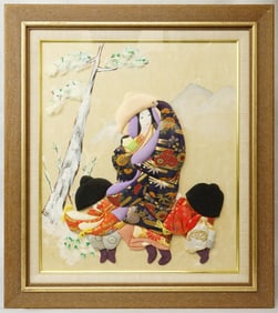 Japanese Framed Embroidery Geisha Girl