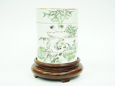 Chinese Qianjiang Enamel and Inscribed Stacked Box,Dated 1920