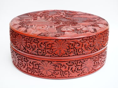 A Large Chinese Carved Cinnabar Lacquer Box with Cover