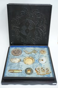 Set of  Chinese Ancient Jade Pendants with  Hardwood Box