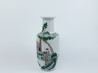 Chinese Famille Verte 'Figural' Rouleau Vase