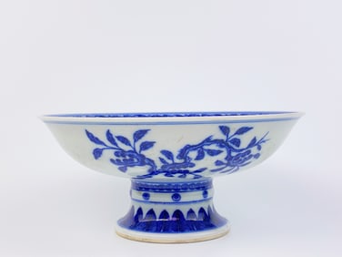 Chinese Blue and White 'Lotus Bouquet' Stem Bowl