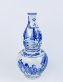 Chinese Porcelain Blue and White 'Figural' Double-Gourd Vase