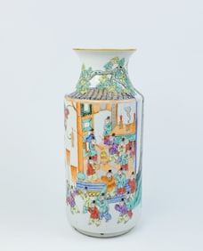 Chinese Famille Rose 'Hundred Boys' Rouleau Vase