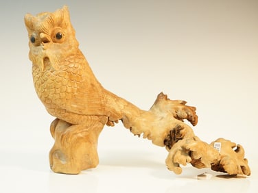 Vintage Large Wood Hand Carved Owl Bird Sculpture