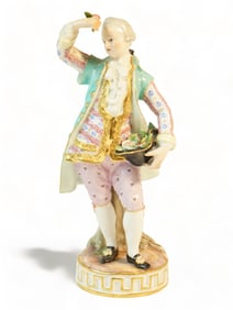 Antique Meissen Gardener Porcelain Figurine 19th Michel Victor Art Statue Decor