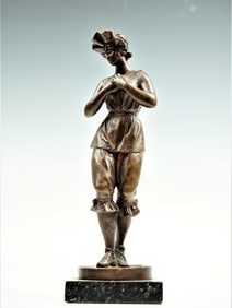 Vintage Signed French Bronze Sculpture of  A Young Girl