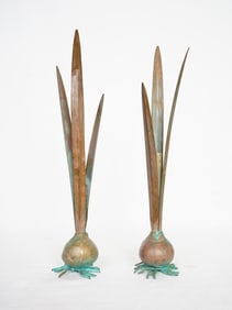Pair of  Vintage Carnevale Verdigris Metal Onion Bud Vases