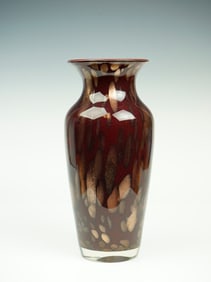 Gold Flecked Ruby Red Murano Venetian Art Glass Vase