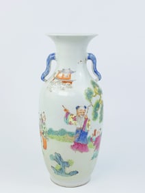 Chinese Famille Rose 'Figural' Double Handled Vase