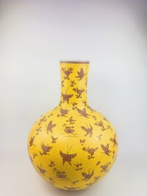 A Rare Chinese Yellow-Ground 'Butterfly and Flowers' Globular,Kangxi Mark
