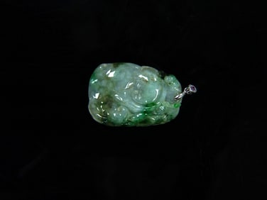 Chinese Carved Celadon and Green Jade 'Ruyi' Pendant