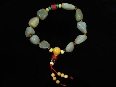 Chinese Natural Jade Beaded Bracelet