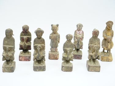 Group of  8 Chinese Carved Wood Figures,Ming Dynasty