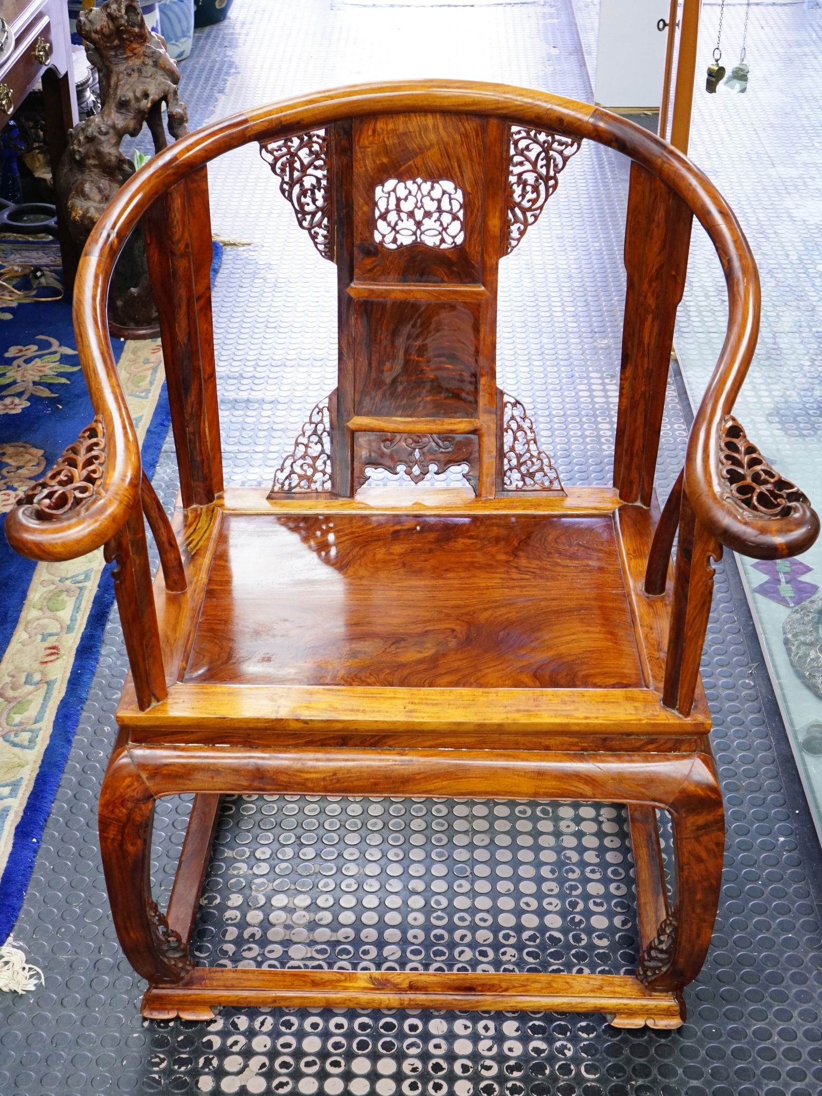 A Chinese Huanghuali Horseshoe Back Arm Chair (1 of 12)