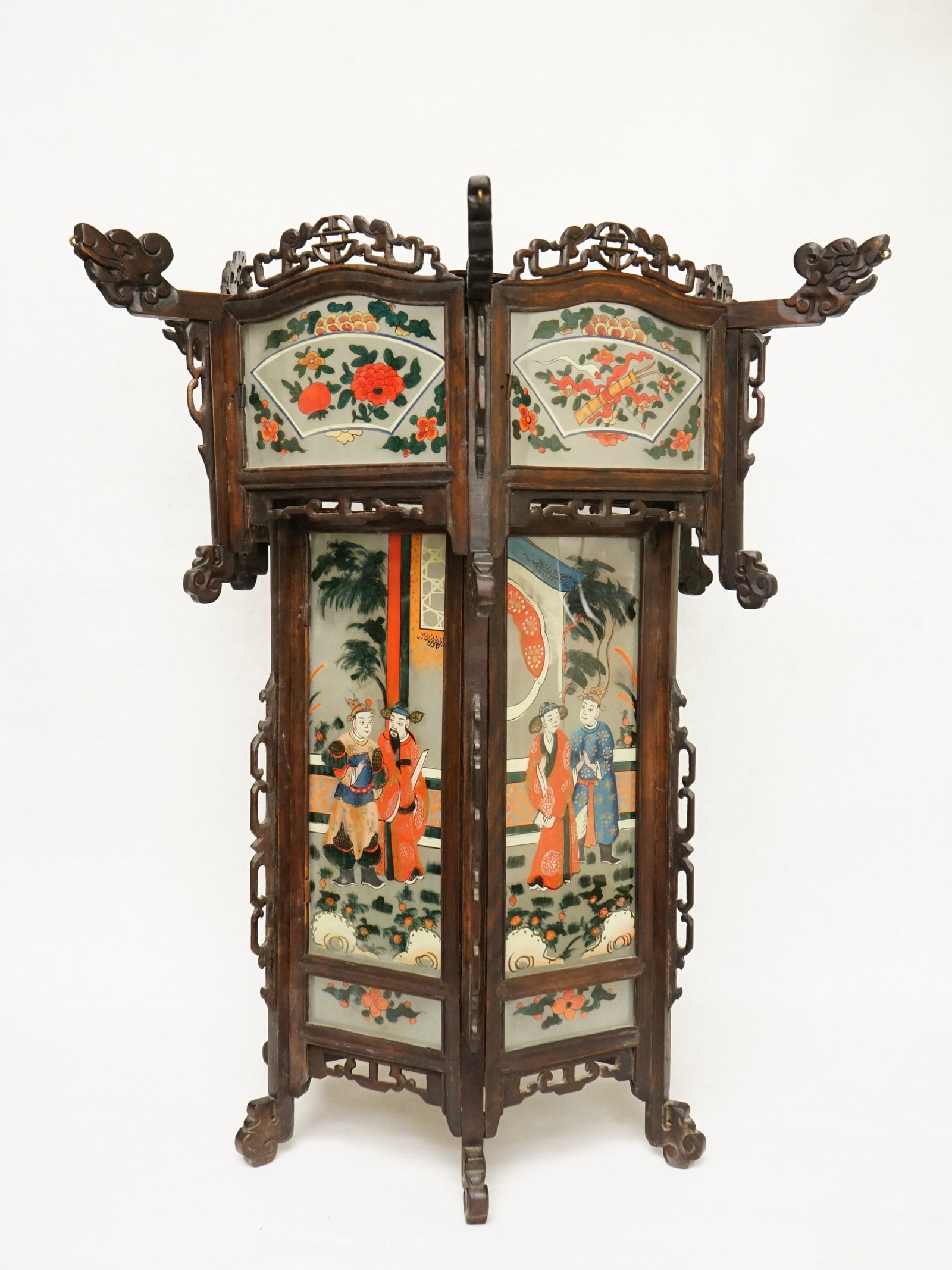 Chinese Carved Hardwood And Reverse-Painted Glass Paneled Palace Lantern,Qing Dynasty (1 of 16)