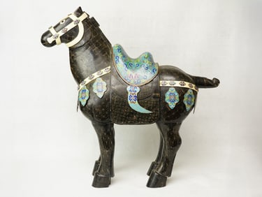 Chinese Cloisonne And Black Lacquer Horse