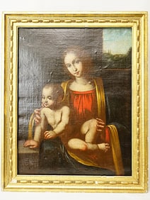 After Leonardo Da Vinci,Oil on Canvas, Madonna And Child, 19th Century or Earlier, 19th Century