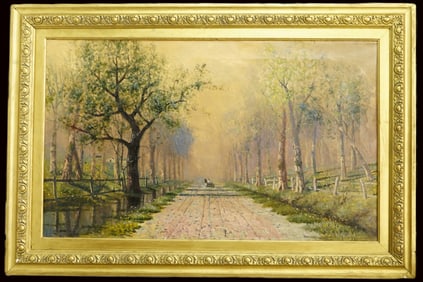 Karl Eugene Felix (Austrian, 1837-1906) Buggy on A Country Lane Signed K. E. Felix, L.R.; Oil on