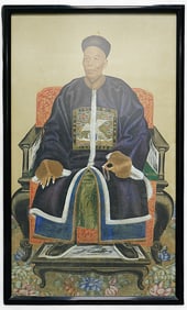 Large Chinese Ancestor Portrait Painting,19th Century