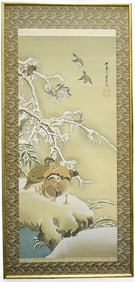A Japanese Painting of Mandarin Duck on Tree After Snow
