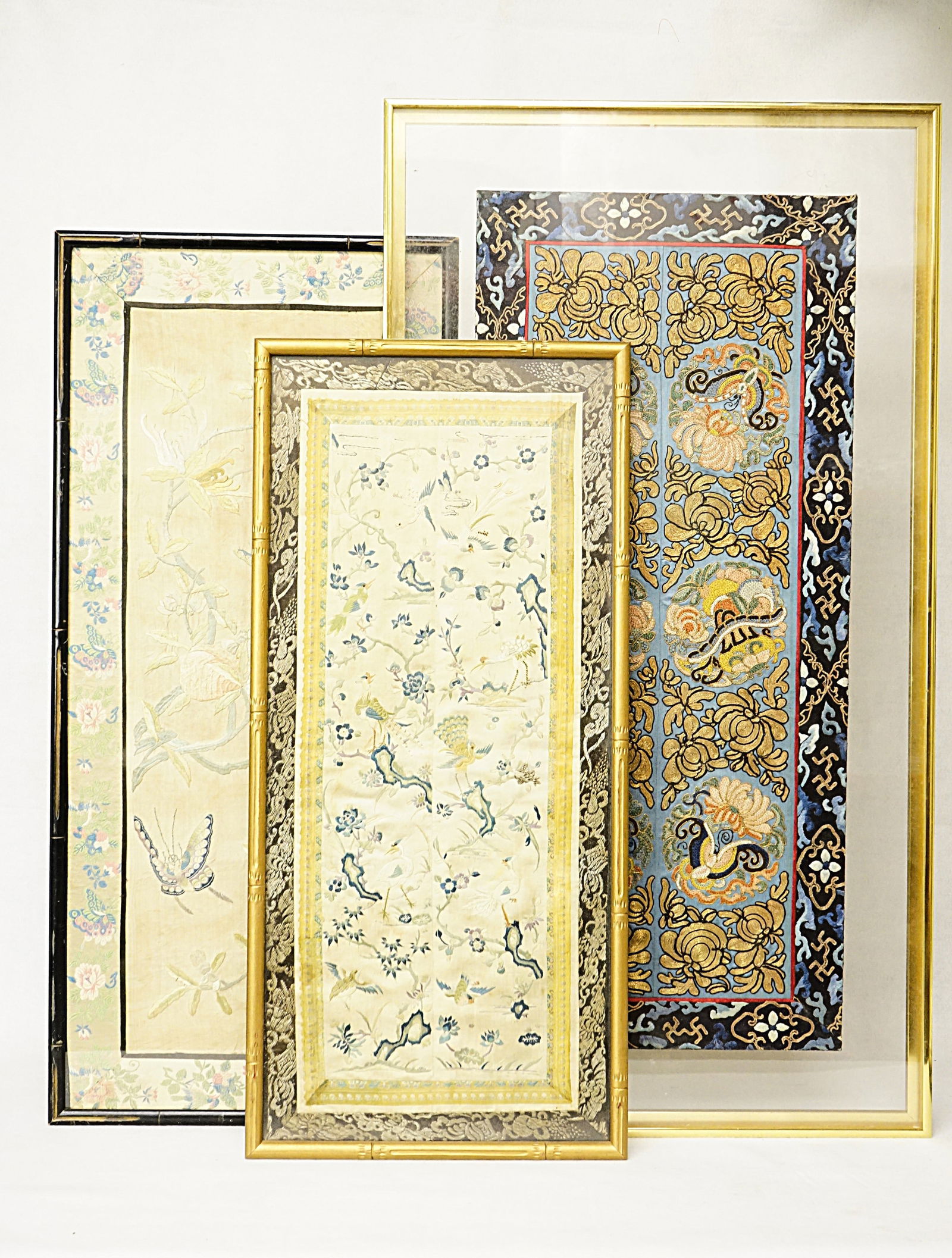 Three Framed Chinese Embroidered Silk Panels (1 of 10)
