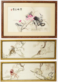 Chinese Silk Embroidery Panel 19th Century Framed