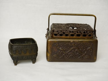 Two Japanese or Chinese Bronze Censer And  Hand Warmer