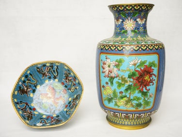 A Chinese Cloisonne Enamel Vase And A Bowl