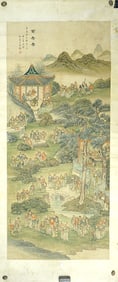 Chinese  Hundred Scholars within A Mountain Landscape  Painting