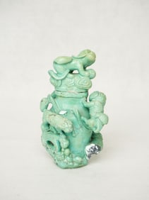A Chinese Foodog Carved Turquoise Covered Vase