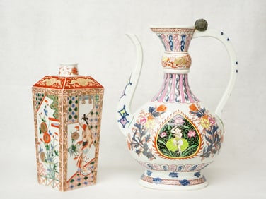 Japanese or Chinese Export Famille Verte Imari Ewer And Vase, 19th Century