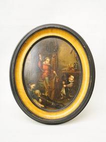 Medallion, Oil on Panel "La Stanza Dei Cavalli" 19th Century