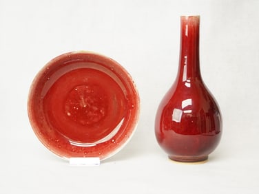 Chinese Oxblood Red Porcelain Vase And Plate,18th-19th Century
