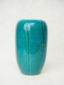 Chinese Peacock Blue Melon Shaped Vase